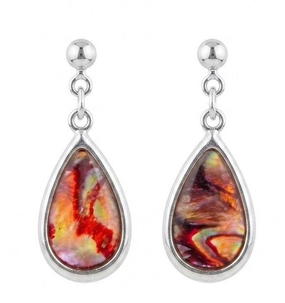Unbranded Jewelry - Iridescent Ammolite Earrings Red/Orange Color Changers, Teardrop Shape Boho Chic